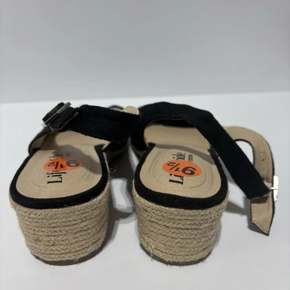 LifeStride Women’s Socialite Espadrille Wedge Sandals Black, Size 9.5 M